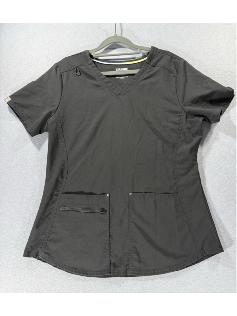 Scrubstar Ultimate Womens Scrub Top Size M Medium Black V-Neck Zipper Pocket